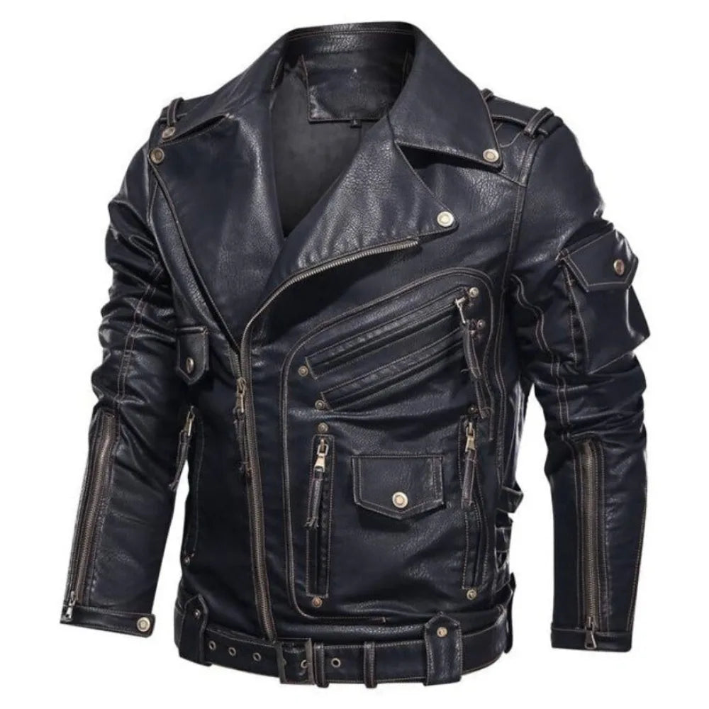 Zwarte heren jas met rits en ceintuur, stijlvolle regular fit. Ideaal als casual of smartcasual herfst/winterjas.