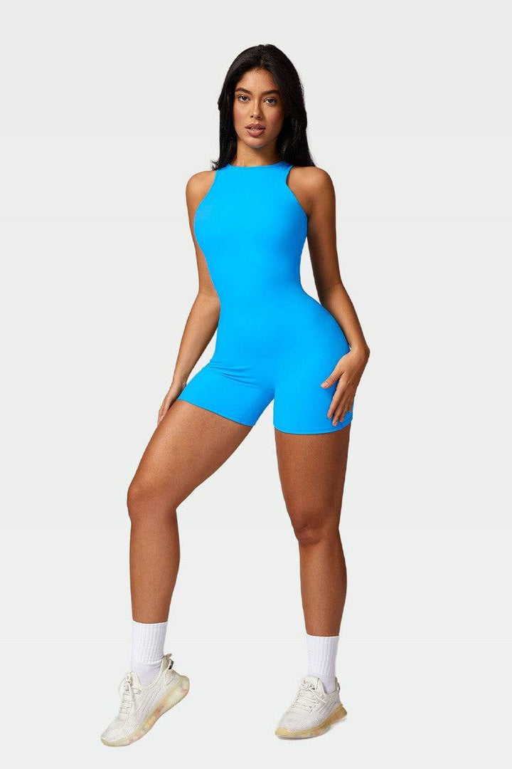 Essentiële sportkleding: sneldrogende korte dames jumpsuit, ideaal voor yoga, pilates en fitness.