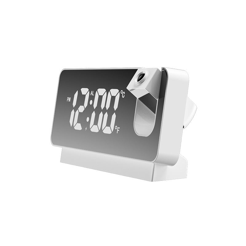 USB oplaadbare projectie wekker met digitale display, snooze en dubbel alarm, handig voor naast het bed.