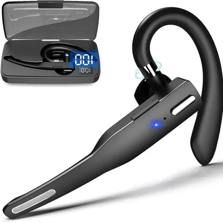 Mannen Bluetooth 5.1 headset met dubbele ruisonderdrukkende microfoon voor heldere draadloze communicatie.