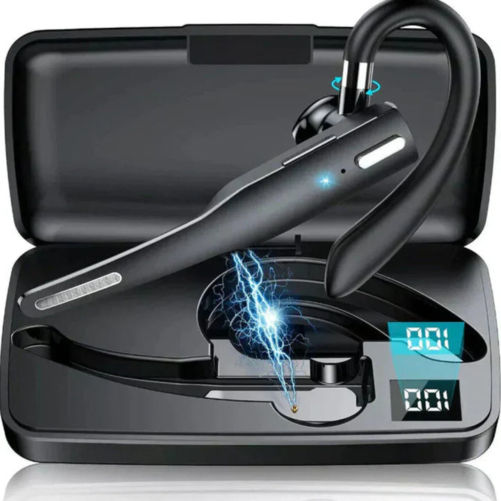 Moderne mannen Bluetooth headset; versie 5.1 voor stabiele draadloze verbinding en ruisonderdrukking.