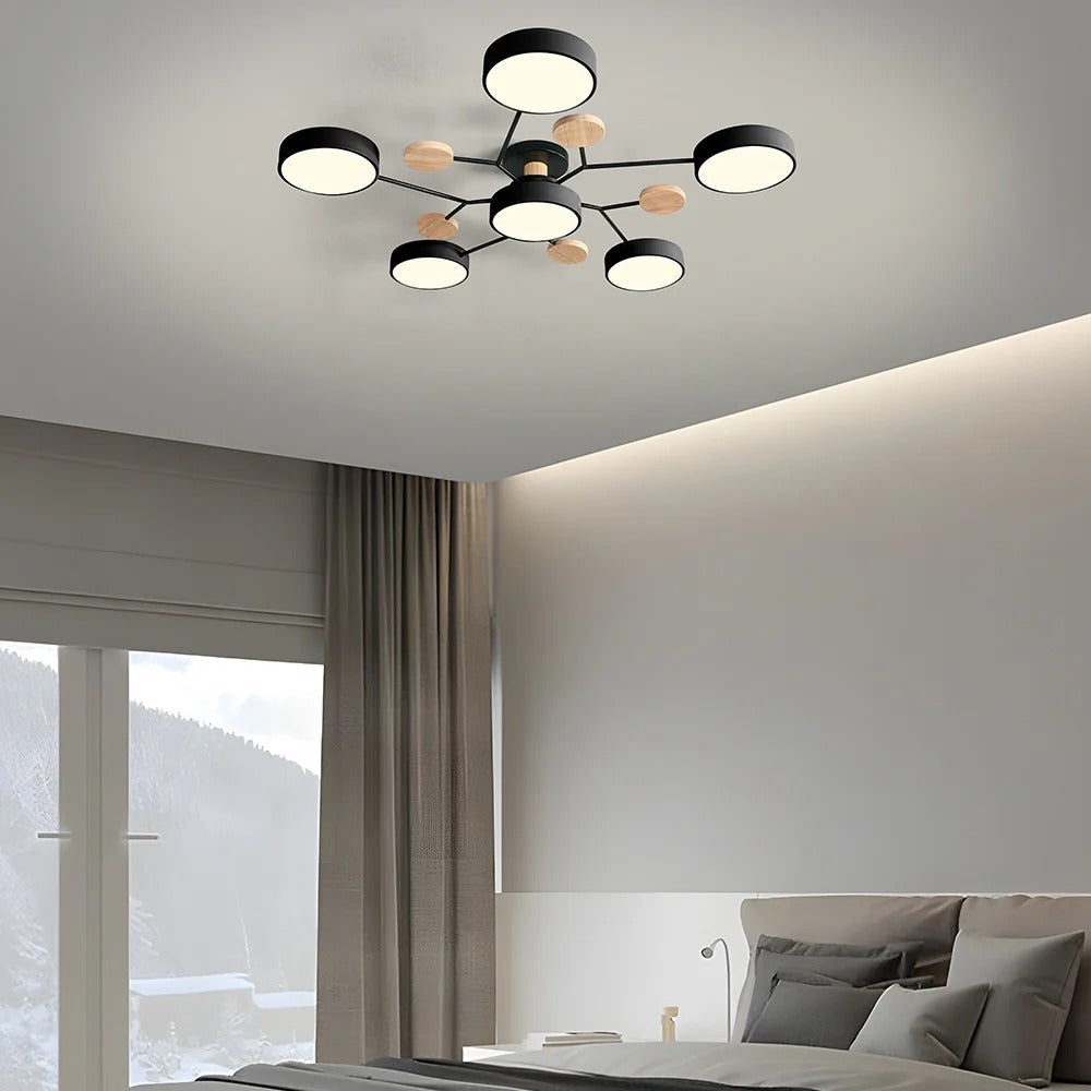 Woonkamer verlichting: sfeervolle Halo LED-plafondlamp met aanpasbare lichtkleur.