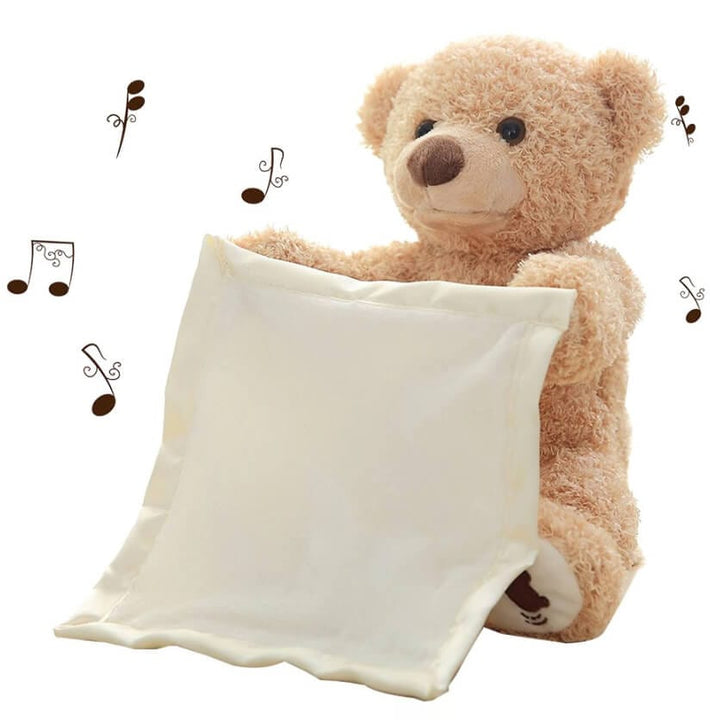 Zachte pluche teddybeer, interactief speelgoed voor kinderen met zingende en kiekeboe-functies.