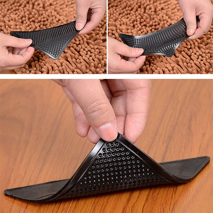 Eenvoudig aan te brengen antislip pads voor vloerkleden. Herbruikbaar, laat geen resten achter op vloer.