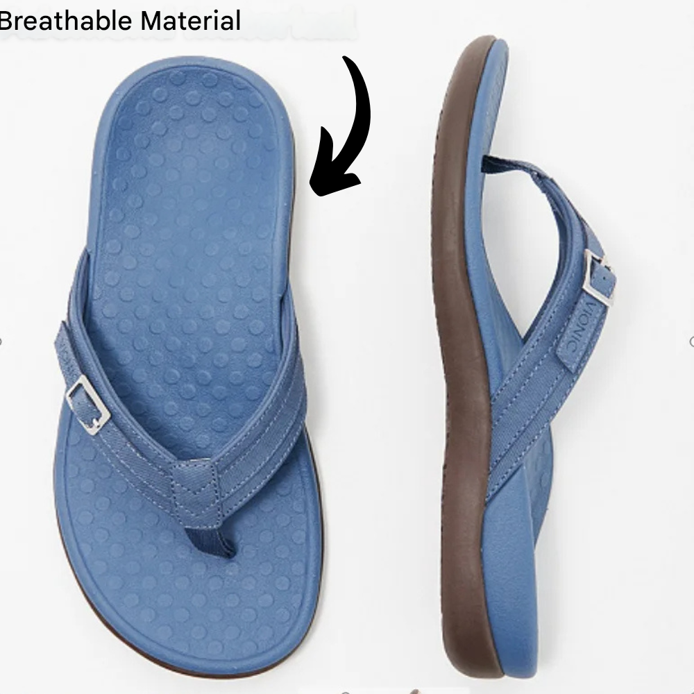 Orthopedische dames teenslippers Noor, met comfortabele voetboogsteun en slipvaste eigenschappen voor de zomer.