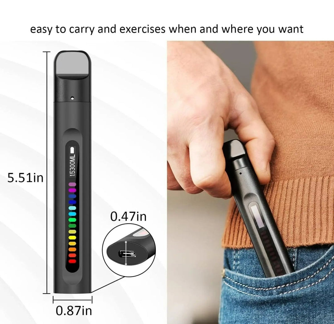 De BreathBoost slimme ademtrainer, een essentieel fitnesshulpmiddel voor het trainen van ademhaling en conditie.