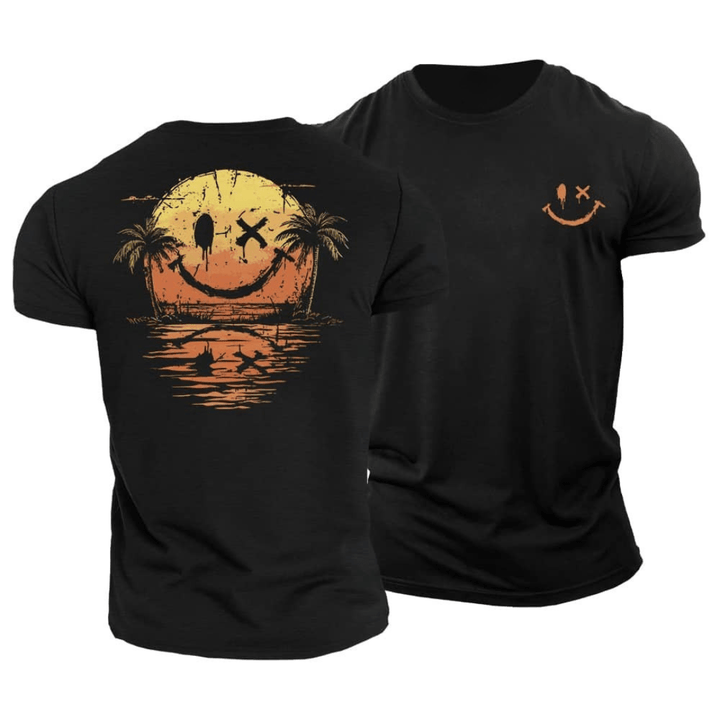 Stijlvol zomers heren T-shirt met vrolijke smiley print. Ideaal voor casual dagen en warm weer.