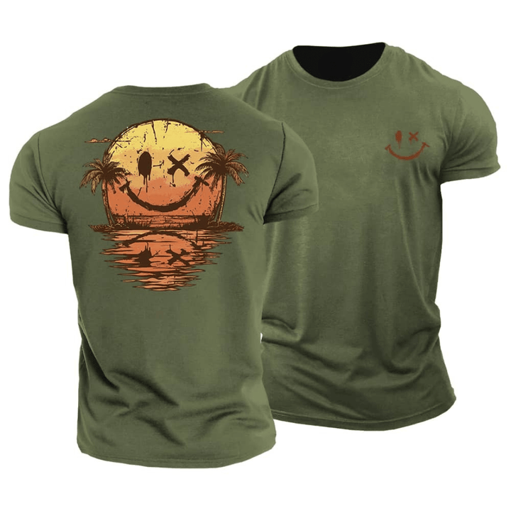 Trendy heren smiley T-shirt, ideaal voor de zomer. Modern casual shirt met korte mouwen en ronde hals.