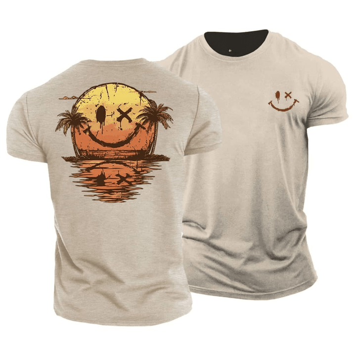 Trendy heren zomers T-shirt met smiley print. Comfortabel, casual korte mouwen shirt met ronde hals voor mannen.