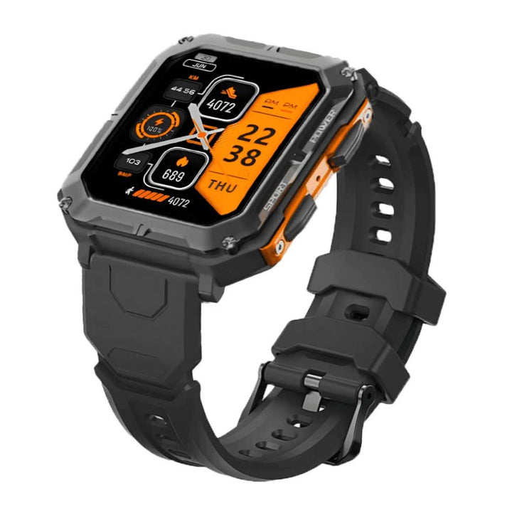 ArmorTime bluetooth smartwatch, zwart, toont inkomende meldingen. Naadloze connectiviteit met smartphone.