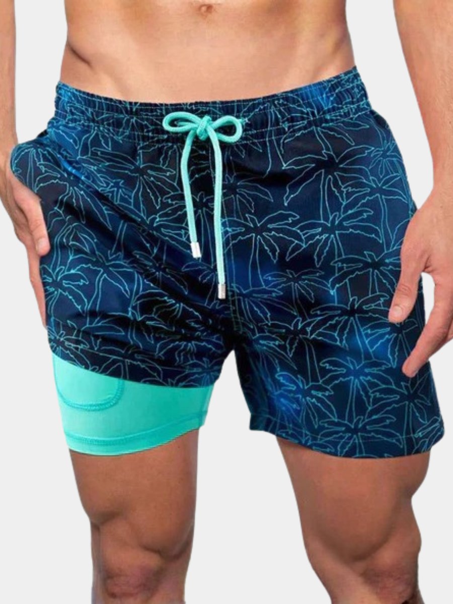 Heren sneldrogende zwembroek met compressie binnenbroek, ideaal voor zwemmen en watersport. Comfortabel.