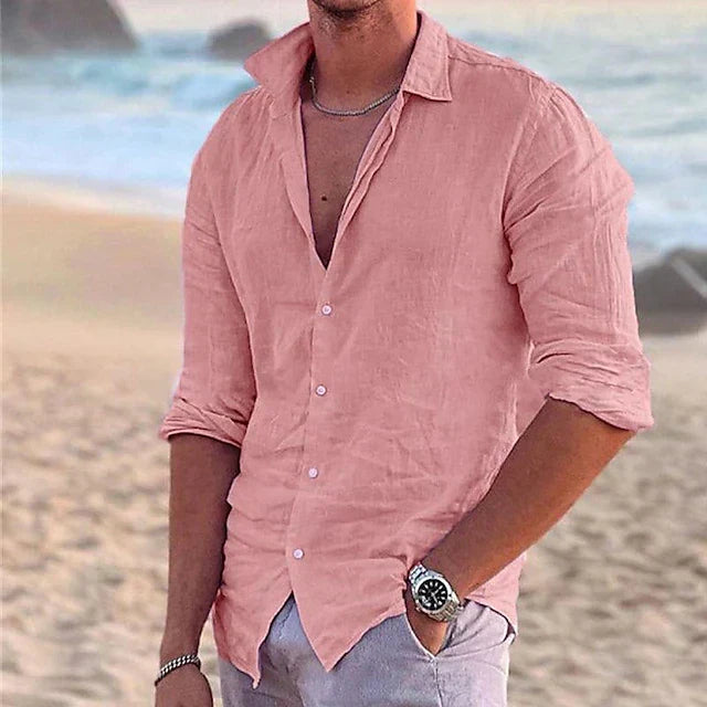 Veelzijdig heren linnen overhemd lange mouwen, lichtgewicht en stijlvol voor diverse zomerlooks.