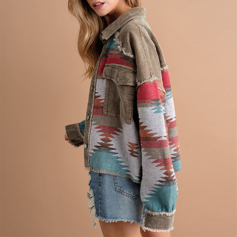 Chic damesoverhemd met grijs/koffie contrast, praktische zakken en een comfortabele losse fit voor elke dag.