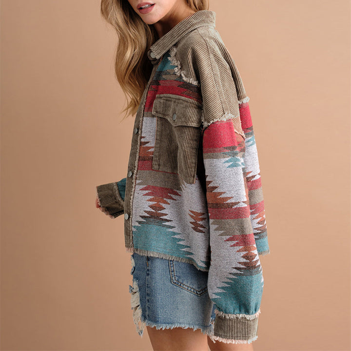 Chic damesoverhemd met grijs/koffie contrast, praktische zakken en een comfortabele losse fit voor elke dag.