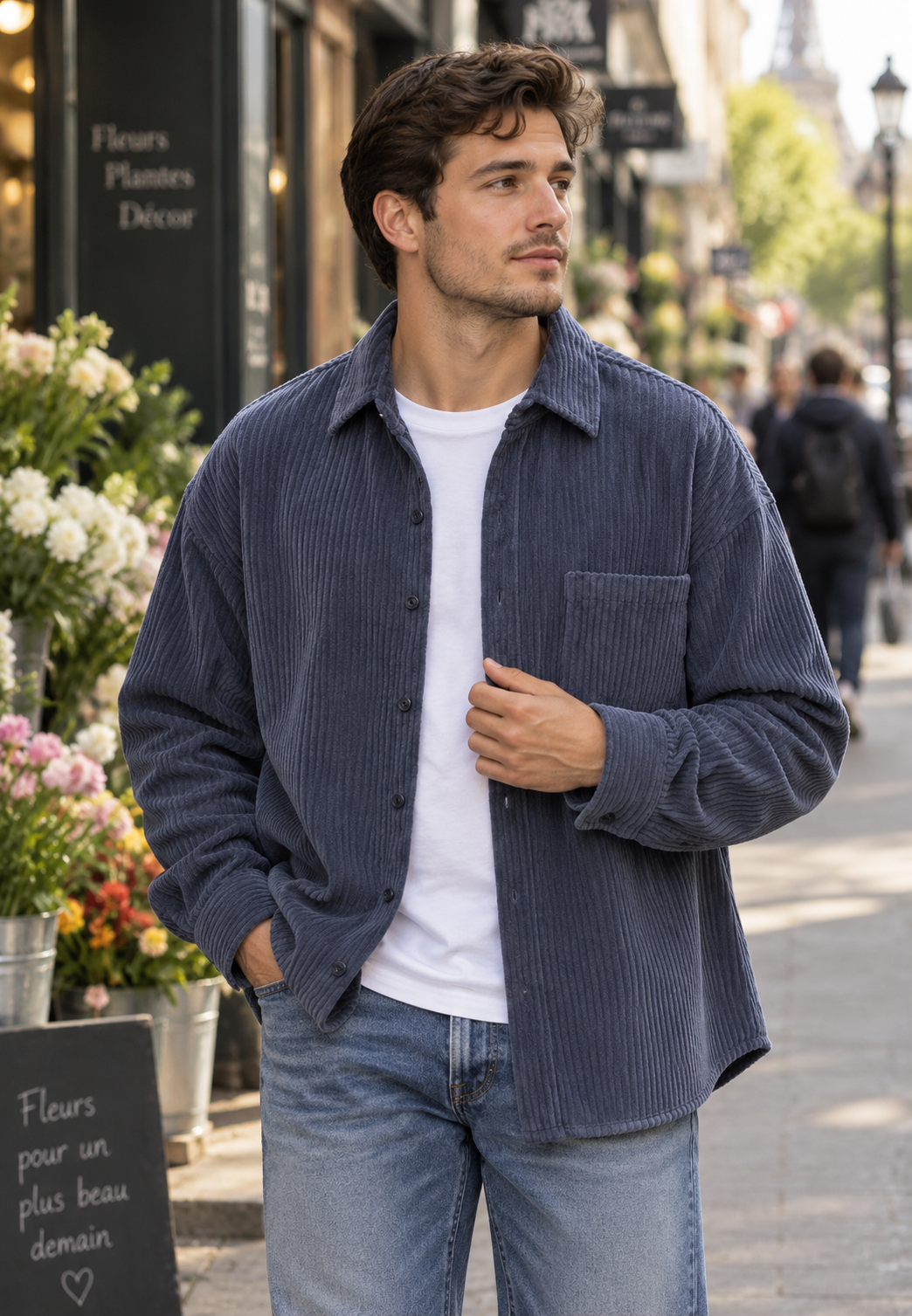 Wit herenoverhemd met ribbeltextuur en ruime pasvorm voor optimaal comfort; een must-have casual item.
