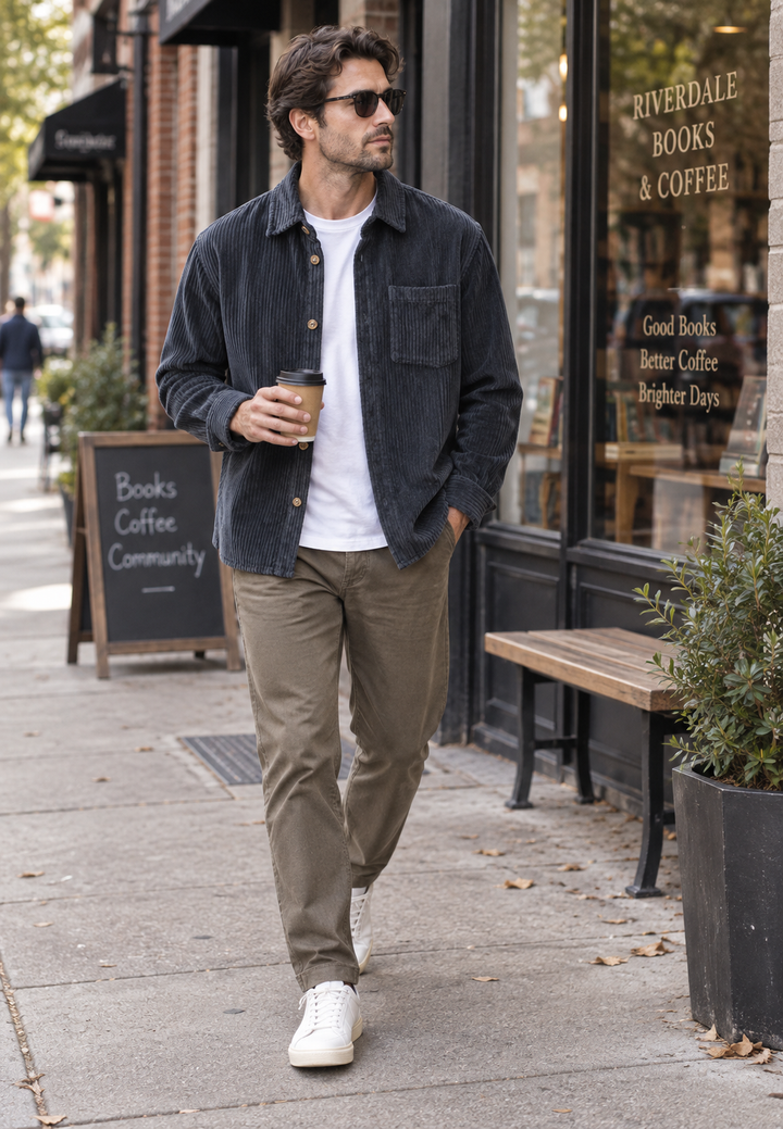 Stijlvol herenoverhemd met relaxte pasvorm en borstzak, ideaal voor casual herenkleding en herfstmode.