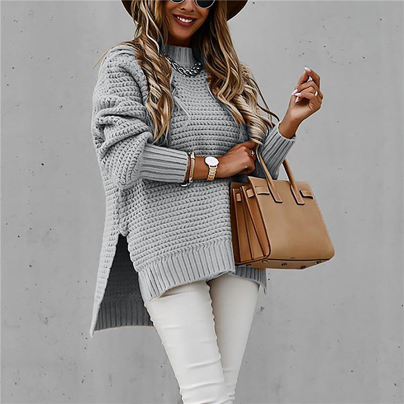 Loose fit dames pullover Sofia, halfhoge hals, elegante en warme winterkleding.