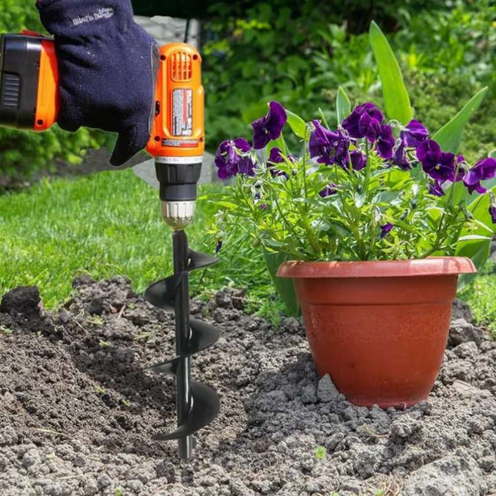 Efficiënte tuinboor voor boormachine, maakt snel en gemakkelijk gaten in de grond voor tuinieren en aanplanten.