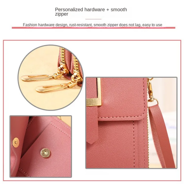 Leren dames crossbody telefoonportemonnee met afneembare schouderriem, perfect voor elke outfit.