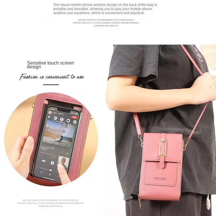 Rode leren dames telefoonportemonnee, een stijlvol en functioneel statement accessoire.