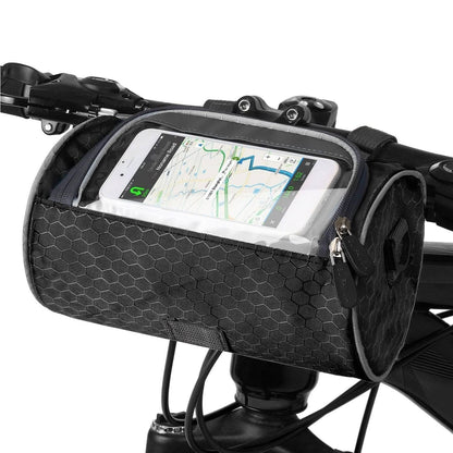 "Speedy Fiets Tas met wit touchscreen venster, waterdichte constructie en stevige bevestiging, perfecte fietsaccessoire."