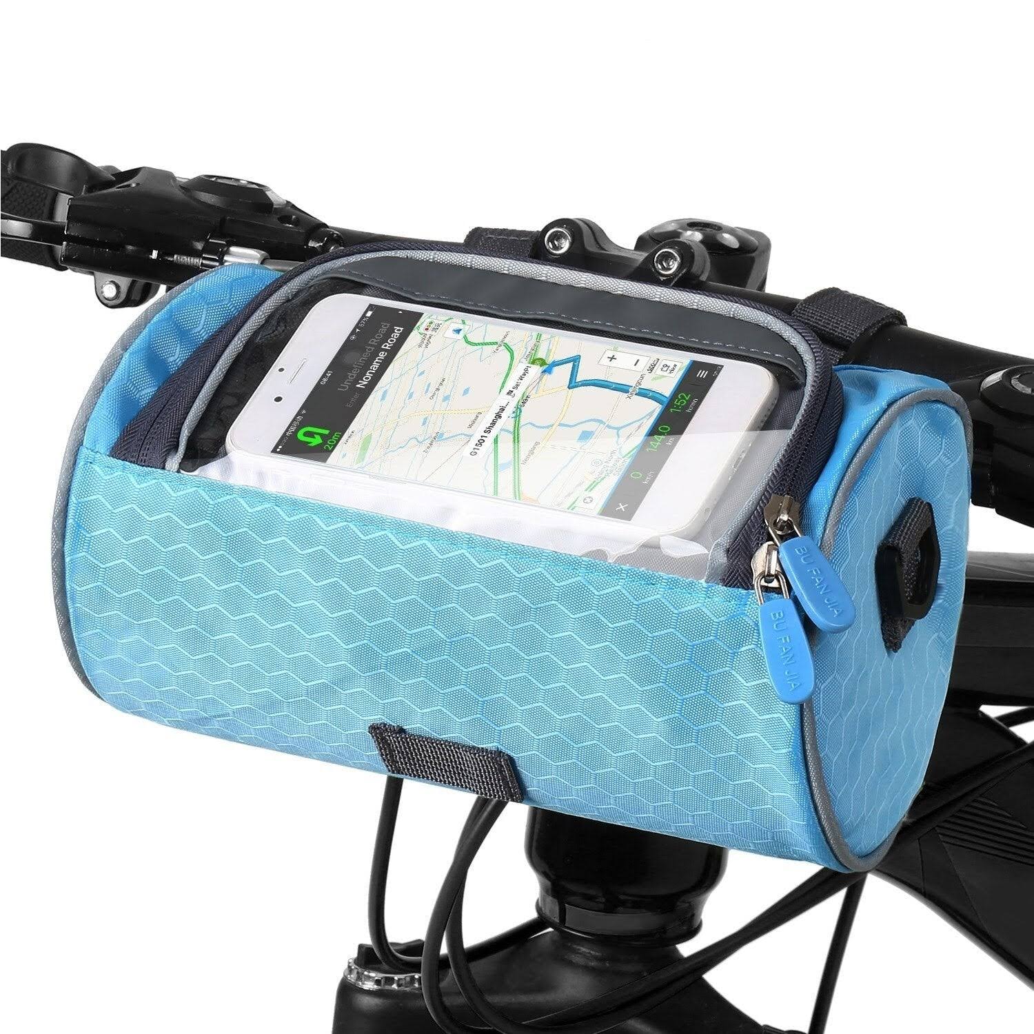 "Speedy Fiets Tas met wit touchscreen venster, waterdichte constructie en stevige bevestiging, perfecte fietsaccessoire."