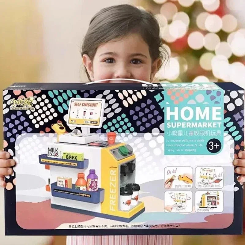 Speelset kassa: kleurrijke interactieve kassa voor educatief rollenspel; stimuleert creativiteit en sociale vaardigheden.