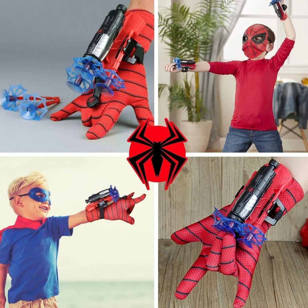 Volledige kinder superheld spinnenwerper set met handschoen en webprojectielen voor uren speelplezier.