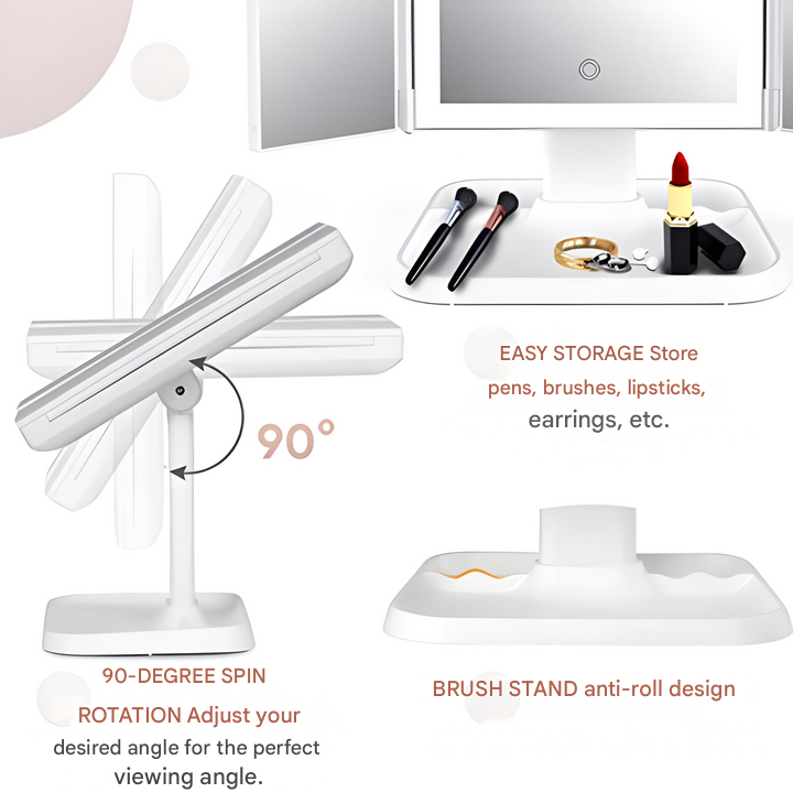 Luxe LED make-up spiegel 'Clara' met driedubbele verlichting en vergroting. Perfect cadeau voor de moderne vrouw.