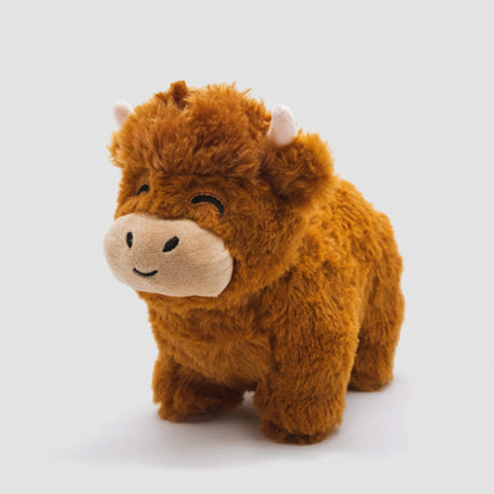 Realistische hooglandkoe pluche knuffel, zacht en gedetailleerd, perfect voor kinderen en volwassenen.