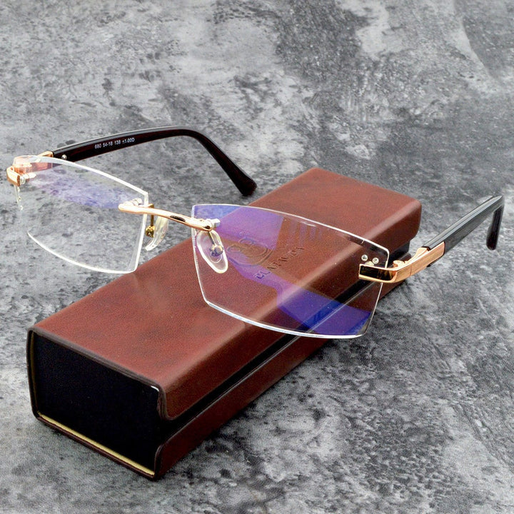 Gedetailleerde weergave van de ultralichte multifocale leesbril met blauwlichtfilter technologie.