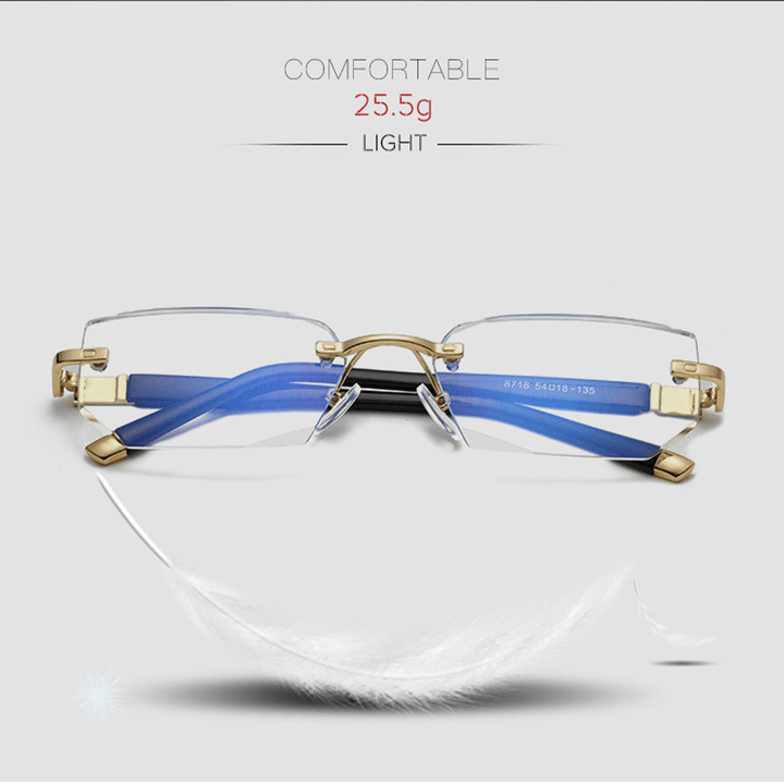 Slimme multifocale leesbril met TR90 frame en titanium pootjes; beschermt ogen tegen blauw licht.