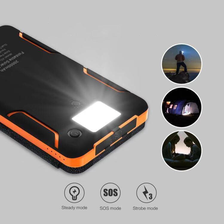 Krachtige opvouwbare zonne-energie powerbank met 4 panelen, ideaal voor elk outdoor avontuur.