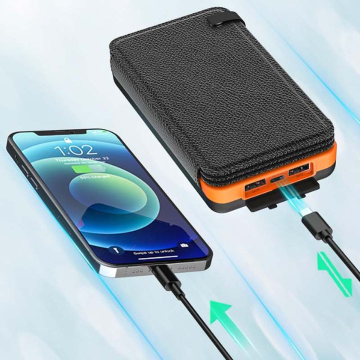 Compacte powerbank met zonne-energie voor reizen, een betrouwbare noodoplader onderweg.
