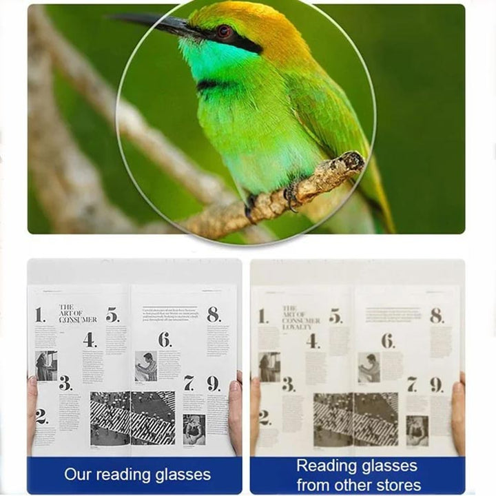 Oogbeschermende leesbril met blauw licht filter, reduceert vermoeidheid bij langdurig schermgebruik.