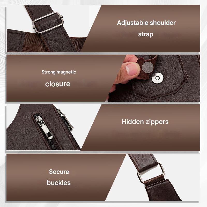 Handsfree ShadowCarry Pro onderarmtas voor mannen, diefstalbestendig en comfortabel voor dagelijks gebruik.