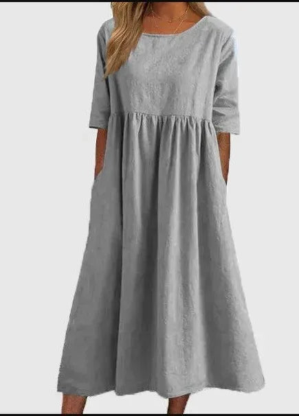 Stijlvolle en comfortabele linnen dames zomerjurk, perfect voor elke gelegenheid in de zon.