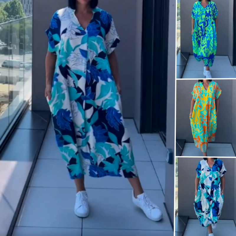 Elegante dames kaftan jurk met losse pasvorm, stijlvolle print, perfect als casual zomerjurk.