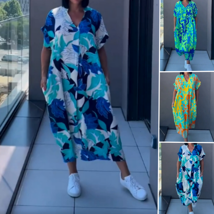 Elegante dames kaftan jurk met losse pasvorm, stijlvolle print, perfect als casual zomerjurk.