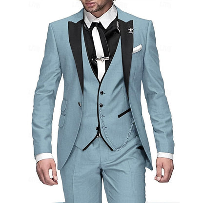 Stijlvol 3-delig linnen herenpak in bourgondisch rood, inclusief blazer, gilet en broek; perfect voor elke gelegenheid.
