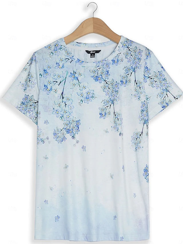 Stijlvol bloemenprint dames T-shirt met korte mouwen, verfijnde print en comfortabele pasvorm, ideaal voor dagelijks gebruik.