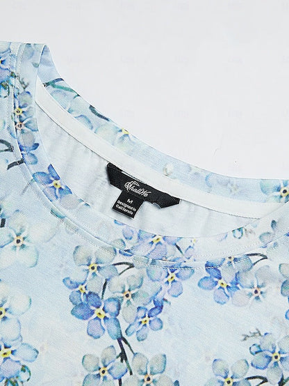 Stijlvol bloemenprint dames T-shirt met korte mouwen, verfijnde print en comfortabele pasvorm, ideaal voor dagelijks gebruik.