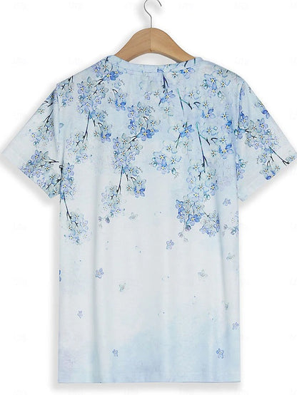 Stijlvol bloemenprint dames T-shirt met korte mouwen, verfijnde print en comfortabele pasvorm, ideaal voor dagelijks gebruik.