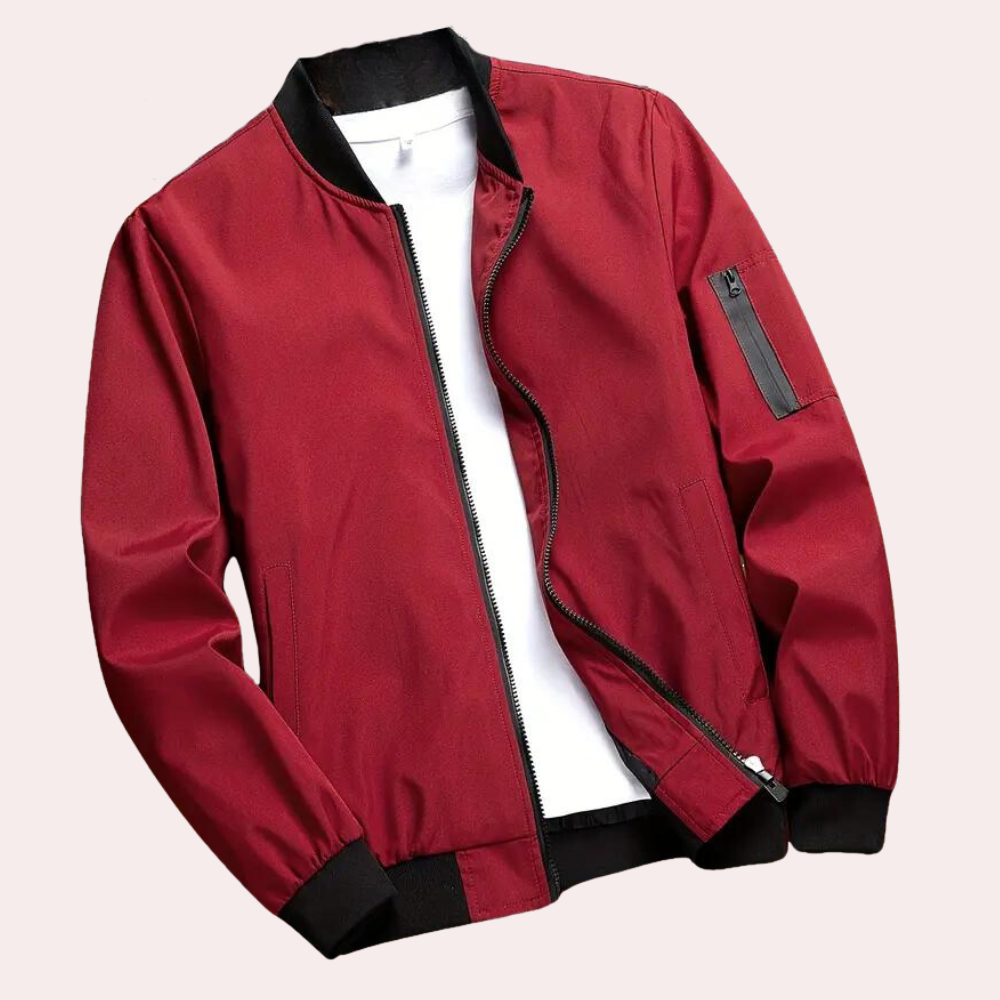 Stijlvol heren bomberjack in olijfgroen, strak slim-fit design met ritssluiting, biedt comfort en veelzijdige combinatieoptie