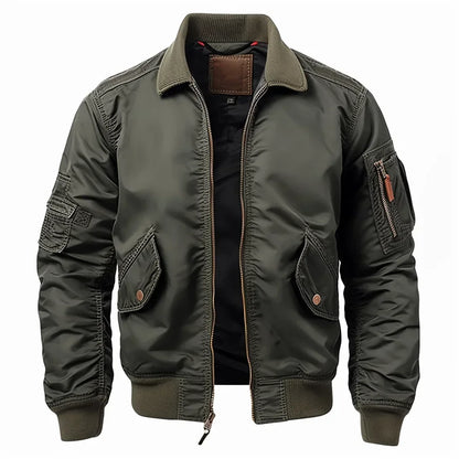 Stijlvol heren bomberjack met elastische boorden, ritszakken en ademende stof. Veelzijdig design, ideaal voor casual en nette