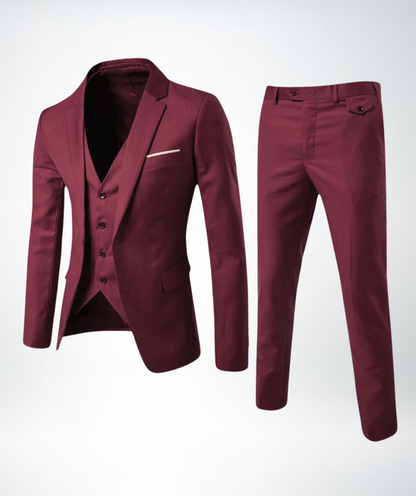 "Stijlvol heren driedelig pak met klassiek silhouet, grijsblauw, verfijnd design voor formele en semi-casual gelegenheden."