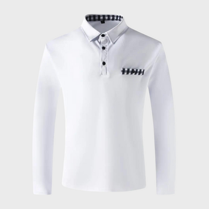 Stijlvol heren poloshirt met lange mouwen in marineblauw, zilvergrijs en zwart voor comfort en veelzijdige uitstraling.