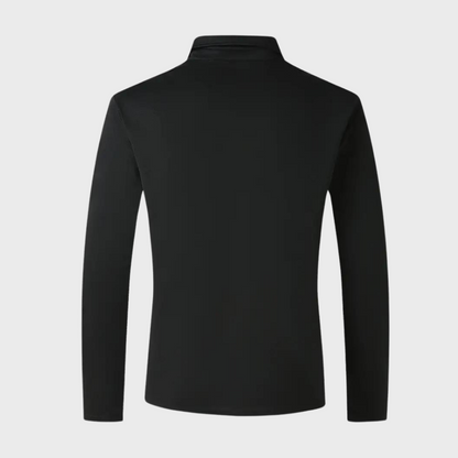 Stijlvol heren poloshirt met lange mouwen in marineblauw, zilvergrijs en zwart voor comfort en veelzijdige uitstraling.