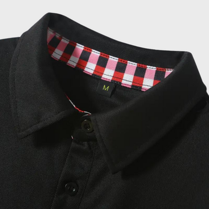 Stijlvol heren poloshirt met lange mouwen in marineblauw, zilvergrijs en zwart voor comfort en veelzijdige uitstraling.