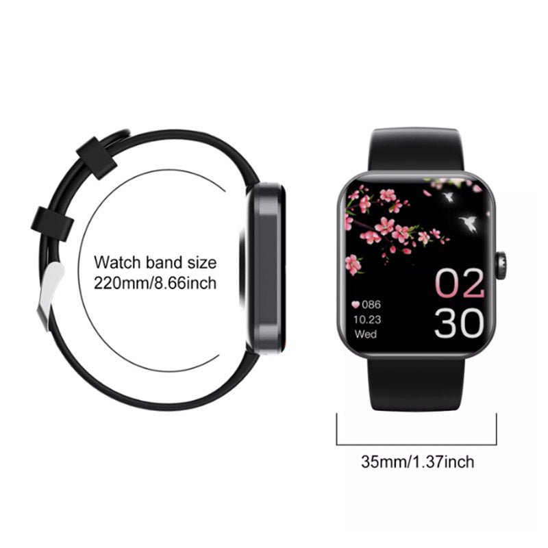 Stijlvol horloge met touchscreen voor real-time bloedsuiker- en hartslagmonitoring, modern en comfortabel ontwerp.